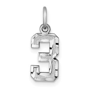 14k White Gold, Varsity Collection, Small D/C Pendant, Number 3